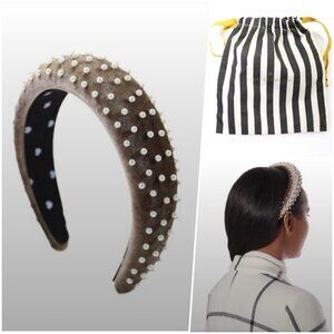 Lele Sadoughi Padded Velvet Pearl Headband NWOT